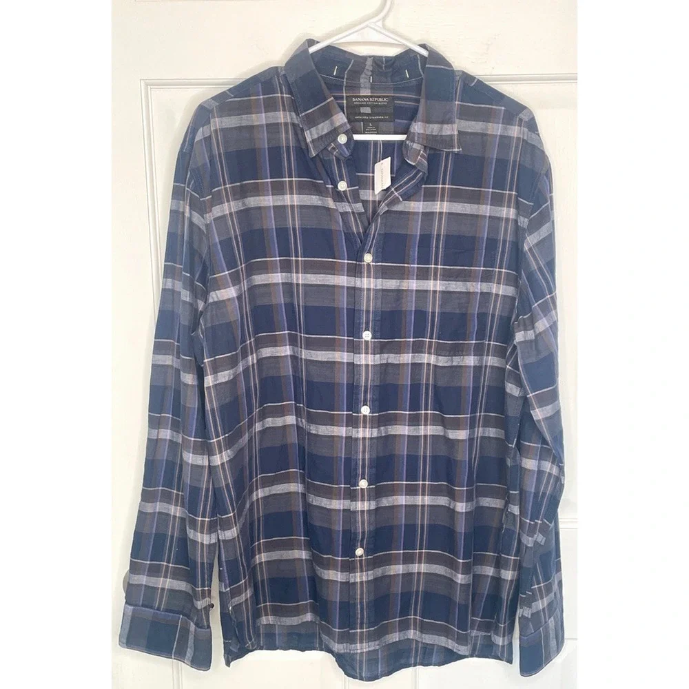 NWT Banana Republic Men's Button Shirt Sz L Organic Cotton Untucked Standard Fit